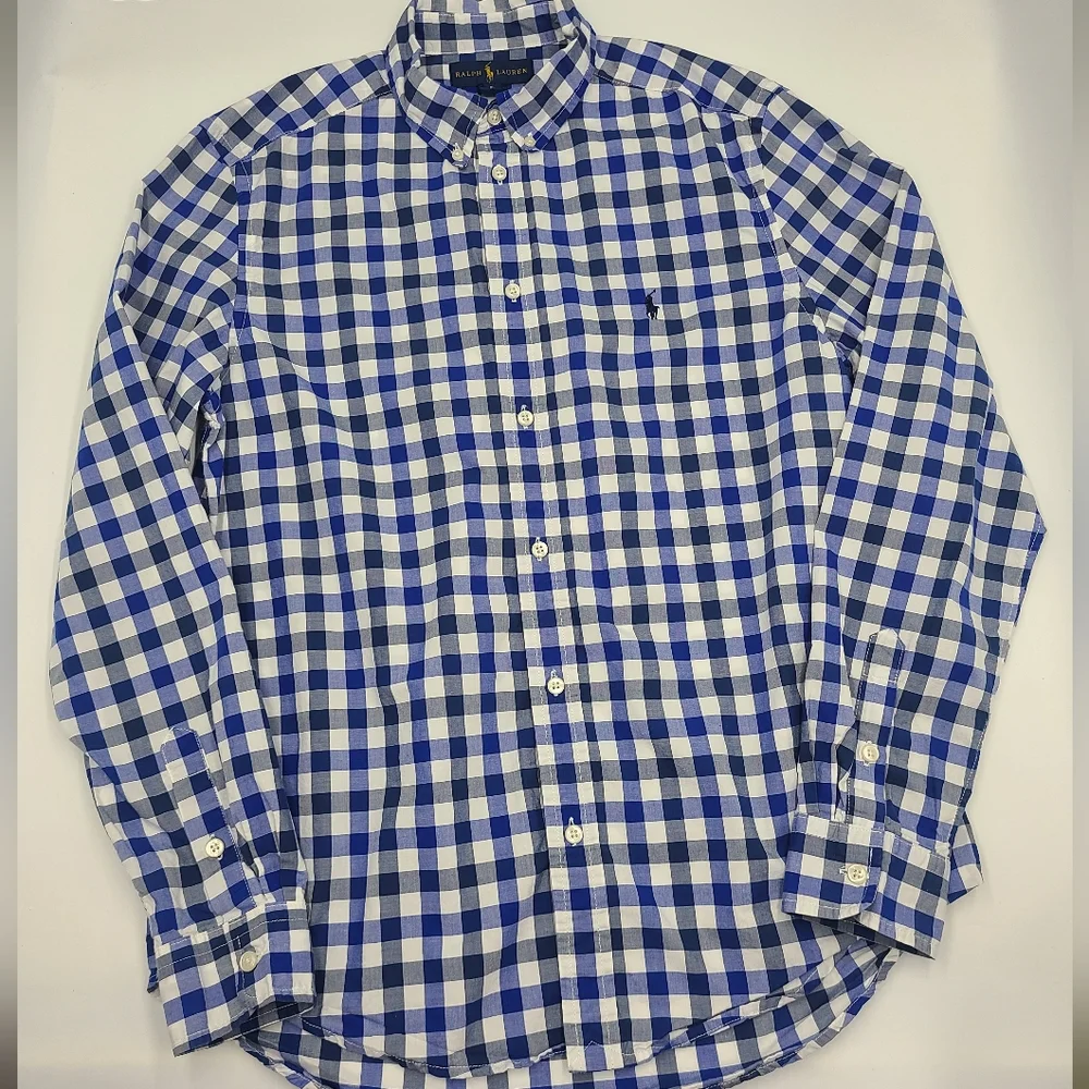 Ralph Lauren boys' blue checkered button down shirt size XL